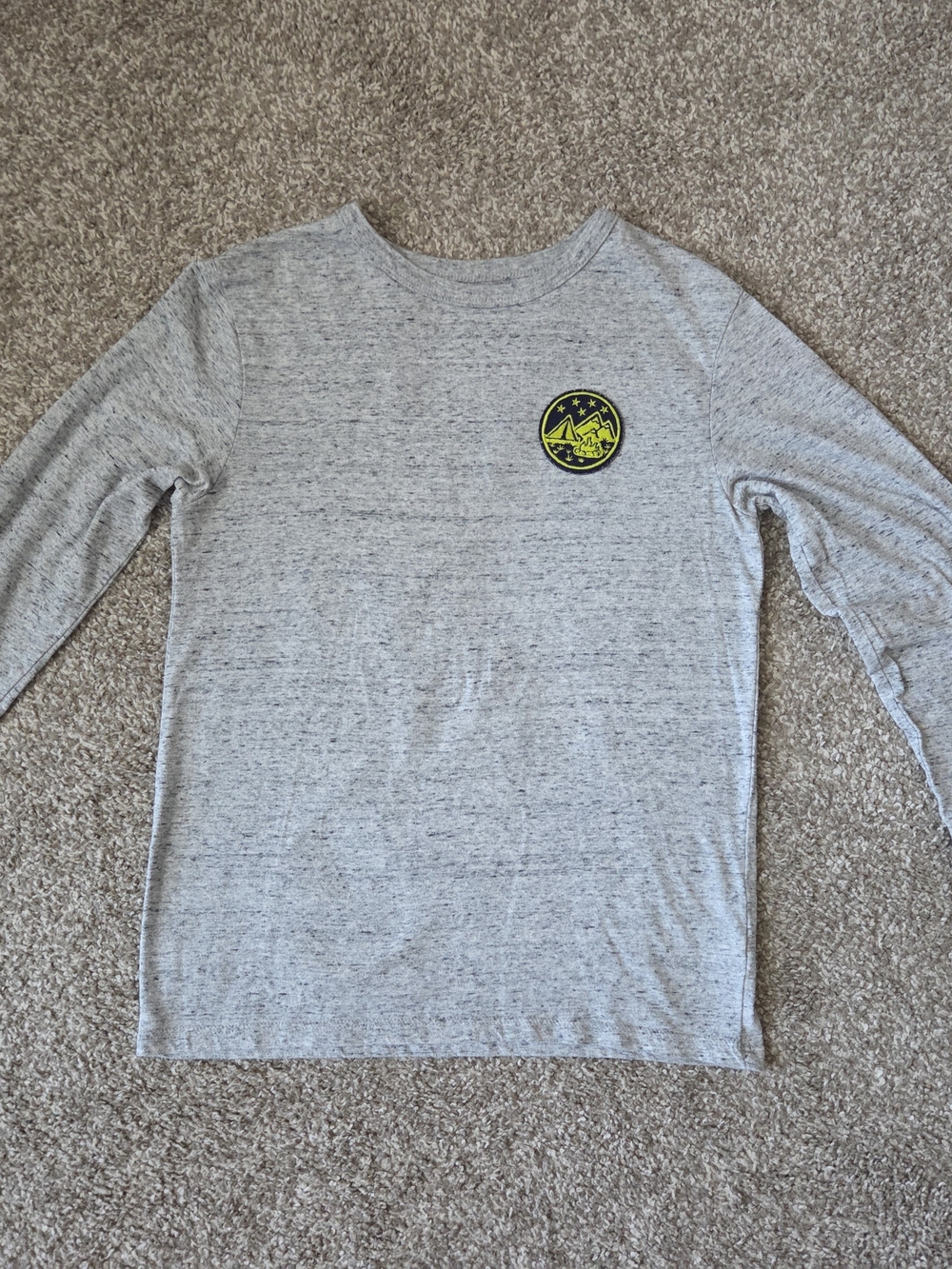 Cat & Jack Light Heather Gray Long Sleeve Tee with Yellow Mountain Patch
